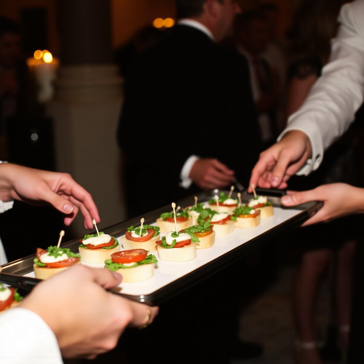 A tray of miniature fried green tomato BLTs passed among guests